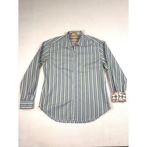 Robert Graham Mens Striped Button Down Shirt Green Purple Long Sleeve XL